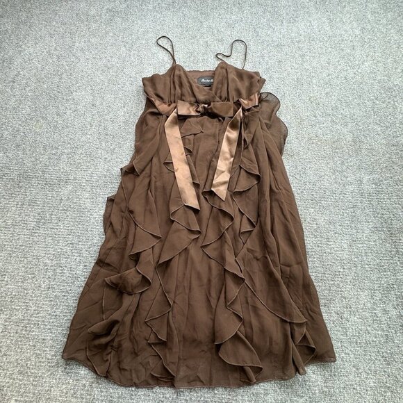 Scarlett Nite Dress Womens 10 Chocolate Baby Doll Ribbon Tie Sheer Ruffle Dainty - Picture 8 of 16